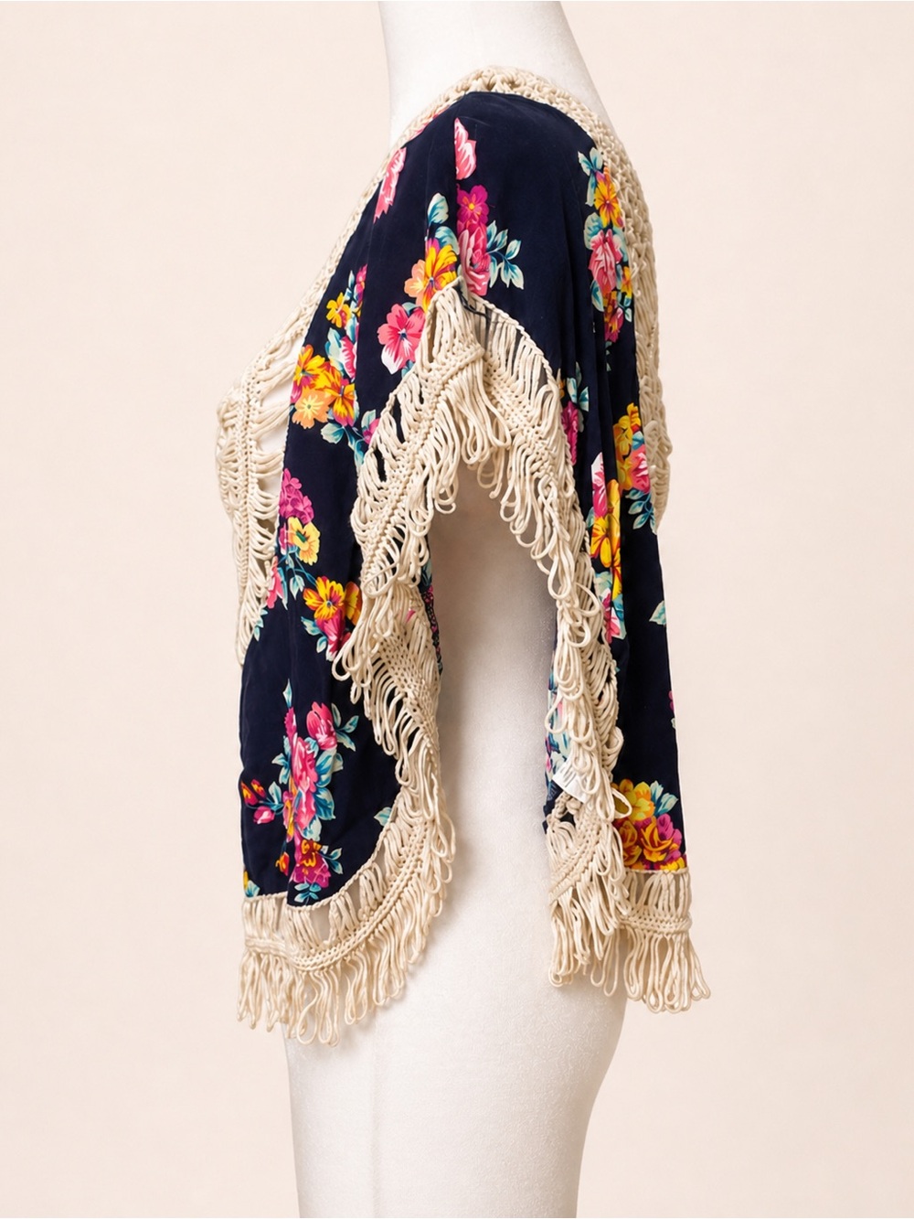 Love J Floral Crochet Fringe Kimono Boho Cover Up - Picture 2 of 3